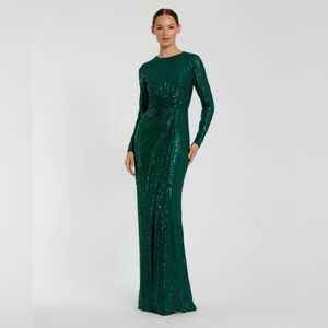 Ieena For Mac Duggal 11659 Sequined Long Sleeve Side Knot Gown